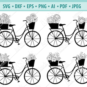 Bicicleta Svg, Bicicleta floral Svg, Cesta de flores Svg, Bicicleta Svg, Cesta de bicicleta Svg, Clipart de bicicleta, Bicicleta com flor Svg, Vetor, Eps, Dxf