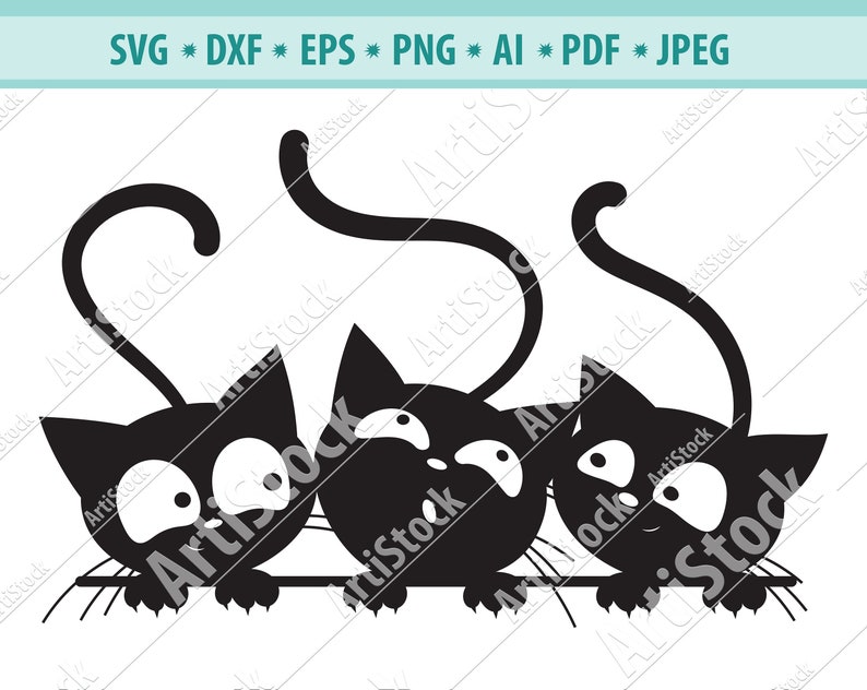 SVG 3 Cats Peeking Silly Kitty Cut File Black Cats Watching - Etsy
