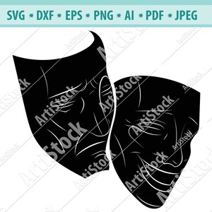 Commedia tragedia svg svg/clipart/commedia/tragedia sagoma/teatrale maschera cricut taglio file/maschera clip art/digital download/disegni/svg