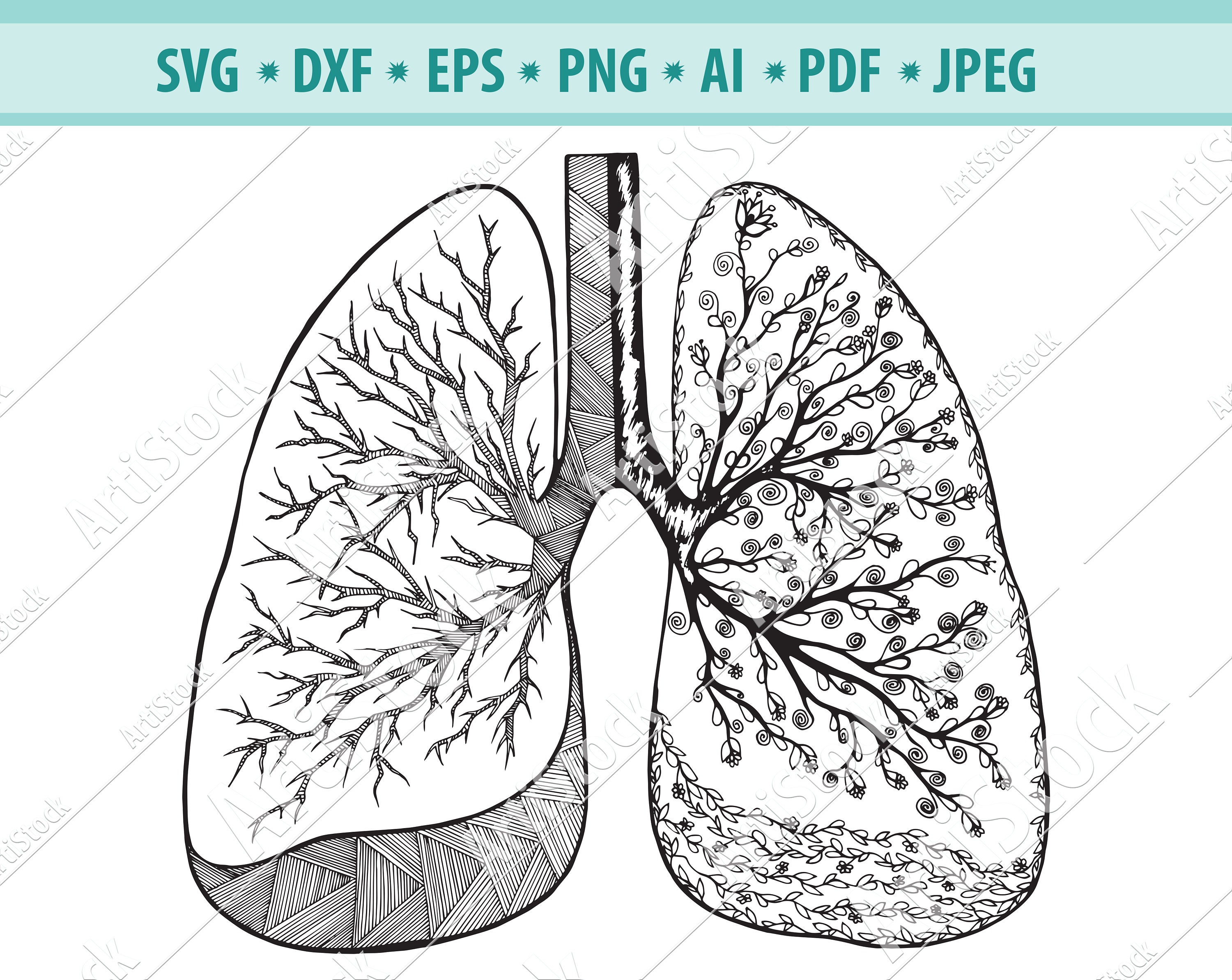 Download Human Lung Svg Lungs Svg Flowery Human Lung Silhouette Etsy