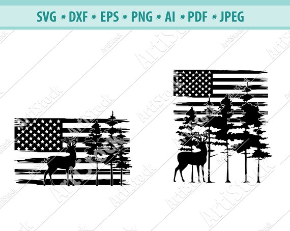 Deer hunting Svg, Deer SVG, US Flag Hunting Svg, US Hunter Svg, Forest Svg, American Flag Svg, Svg cutting file, Silhouette, Eps, Dxf, Png