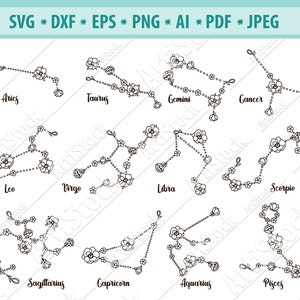 Sterrenbeeld Svg, Sterrenbeeld dierenriem Svg, Astrologie Svg, Dierenriem svg, Bloemen sterrenbeeld Svg, Horoscoop silhouet, Sterrenbeeld clipart, dxf, eps