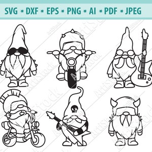 Gnome biker Svg, Gnome SVG, Rock Gnome SVG, Nordic Gnome Svg, Gnome Clipart, Motorcycle gnome Svg, Electro guitar Svg, Silhouette, dxf, eps