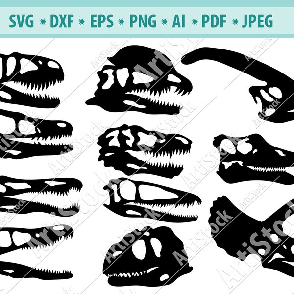 Dinosaur Skull svg, Dinosaur bone svg, Bones SVG, Dinosaur silhouettes, Skeleton Svg, Animal Museum Svg, Archaeology clipart, Eps, Png, Dxf