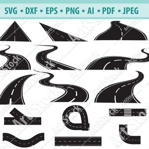 ROAD SVG, Highway svg, bending svg, curved road svg, asphalt road svg, road silhouette, road clipart, road cut file stencil vector dxf svg