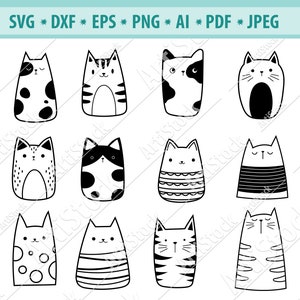 Pacchetto SVG Cute Cats, Funny cat svg, Stylized cat Svg, Kittens Svg, File for cricut, Cat clipart, Portrait cats Png, Vector, Eps, Png, Dxf