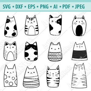 Cute Cats SVG bundle, Funny cat svg, Stylized cat Svg, Kittens Svg, File for cricut, Cat clipart, Portrait cats Png, Vector, Eps, Png, Dxf