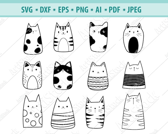 Pegatinas Con Gatos Divertidos Para Su Diseño Ilustraciones svg,  vectoriales, clip art vectorizado libre de derechos. Image 34179774