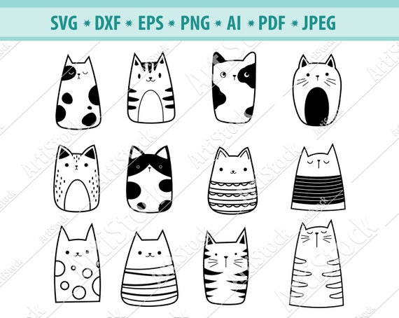 Pegatinas Con Gatos Divertidos Para Su Diseño Ilustraciones svg,  vectoriales, clip art vectorizado libre de derechos. Image 34179774