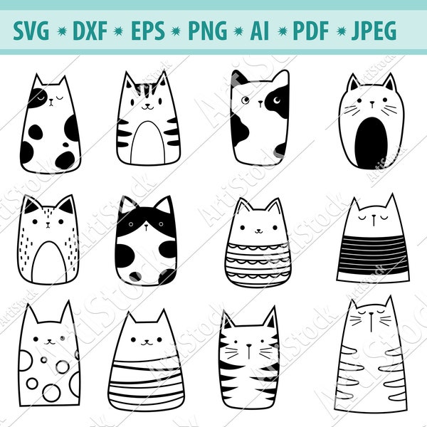 Cute Cats SVG bundle, Funny cat svg, Stylized cat Svg, Kittens Svg, File for cricut, Cat clipart, Portrait cats Png, Vector, Eps, Png, Dxf