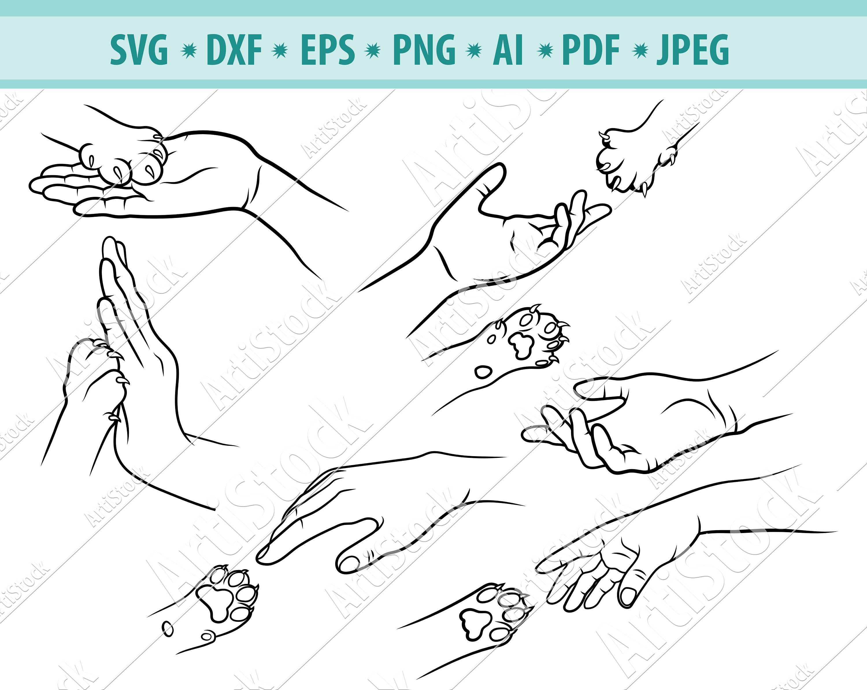 Download Human Hand And Cat Paw Svg Pet Care Svg Funny Pets Svg Etsy