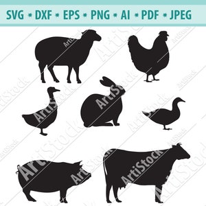 Ferme de SVG, PNG, DXF, Eps coupe - ferme animaux Svg - Animal coupe Files - cochon svg - vache svg - cheval svg - poulet svg fichiers