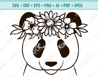 Panda Flower Crown SVG, Panda Floral Crown, Floral Panda Svg, Baby ...