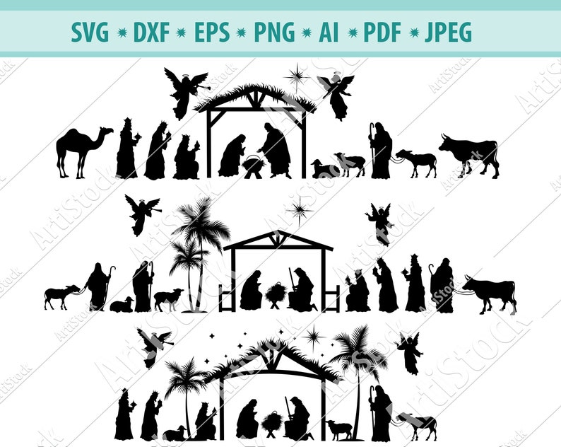 Download Clip Art Christmas Svg Nativity Svg Holiday Decoration Svg Nativity Silhouette Dxf Png Jpg Jesus Baby Svg Nativity Scene Svg Nativity Clipart Art Collectibles