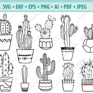 Cactus SVG Bundle, Suculentas SVG, Cactus Clipart, Planta Tropic Svg, Cactus macetas Svg, Houseplants Svg, Silhouettte cameo Dxf, Png, Eps, Jpg