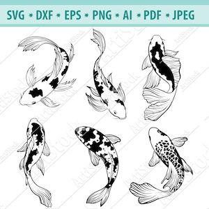 Koi Fish Svg, Koi Carps Svg, Koi Svg, Art oriental asiatique traditionnel, Japon Yin Yang, Koi Fish Clipart, File for Cricut, Cut Files EPS, PNG