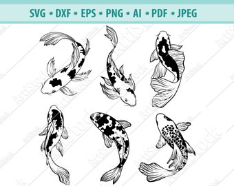 Koi Fish Svg, Koi Carps Svg, Koi Svg, Traditional Asian Oriental Art, Japan Yin Yang, Koi Fish Clipart, File for Cricut, Cut Files EPS, PNG