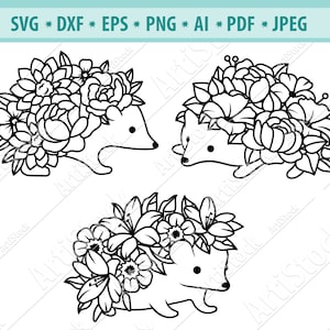 Hedgehog SVG, Floral Hedgehog svg, Hedgehog Flowers svg, Hedgehog Floral SVG, Hedgehog cut file, Floral pets Svg, Forest animals Eps, Dxf