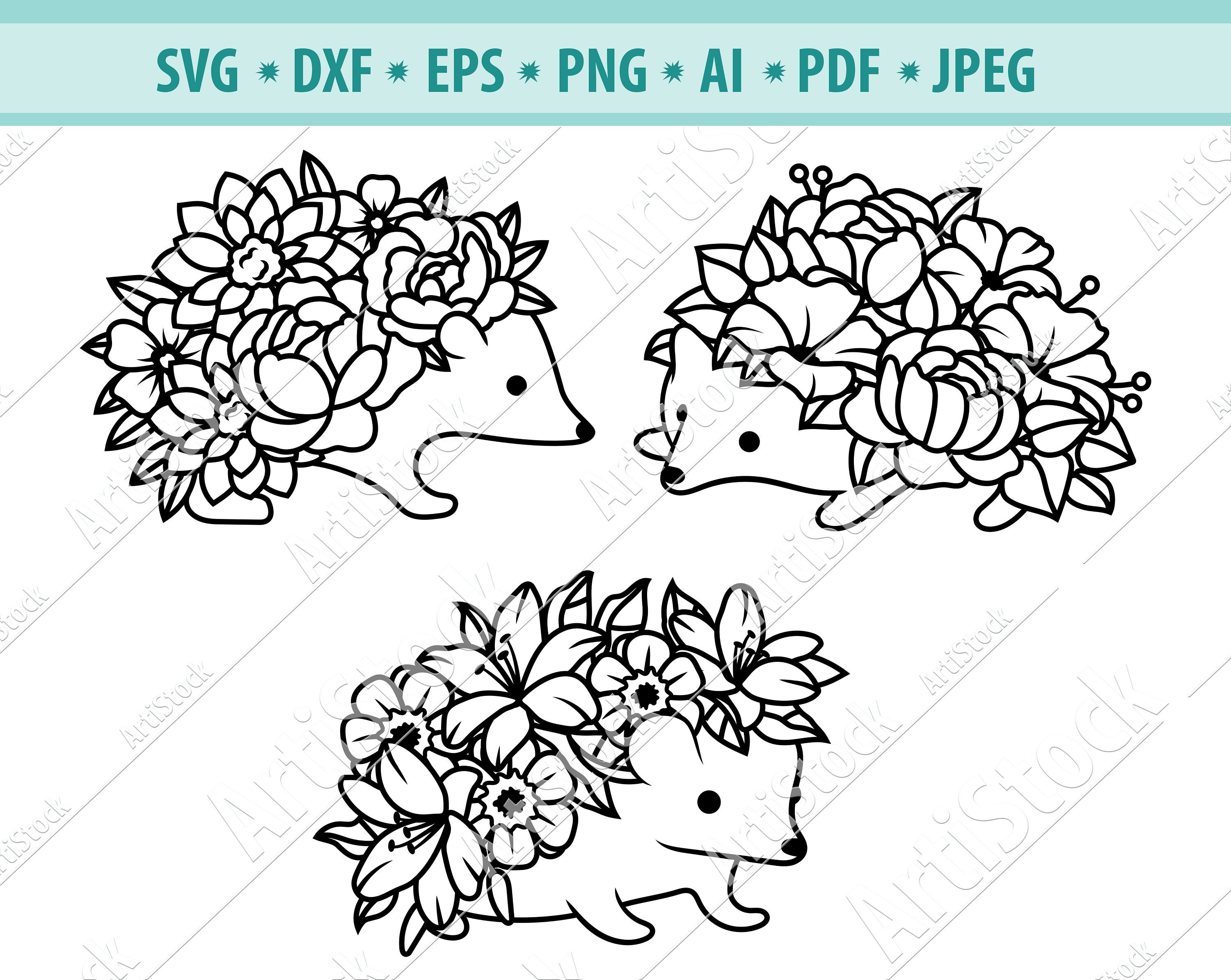 Hedgehog Svg Floral Hedgehog Svg Hedgehog Flowers Svg Etsy