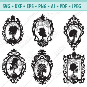 Vintage skelet frame Svg, Halloween Frames SVG, Victoriaanse Skeleton Svg, Skeleton Paar Svg, Romantische Svg, Schedel Portret Svg, Eps, Dxf