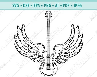 Electric guitar, Wings, Guitar, Rock and roll, Silhouette svg,  Musical Instrument .SVG .EPS .PNG Vector Clipart, Circuit files, Cut Cutting