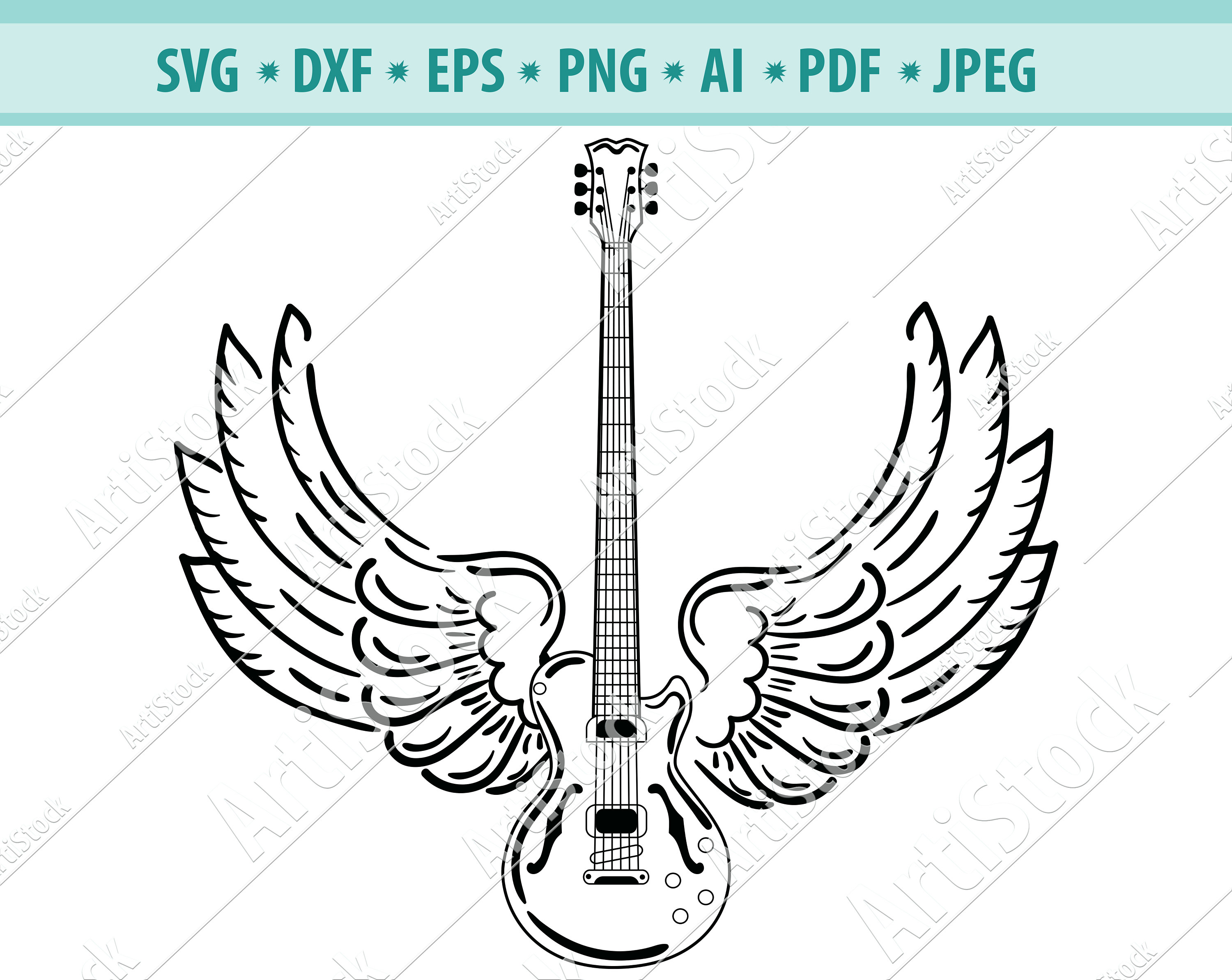 Electric Guitar Wings Guitar Rock and Roll Silhouette Svg - Etsy Australia
