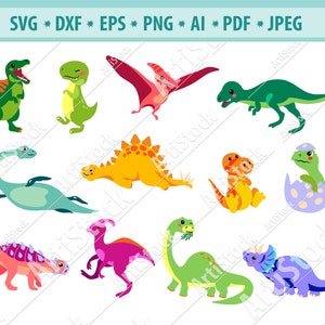 Dinosaurier SVG Bundle, Jurassic Periode Svg, süße Dinosaurier Svg, Dinosaurier-Grafiken, Dinosaurier-Bilder Png, Scrapbooking, T-Rex, Datei für Cricut