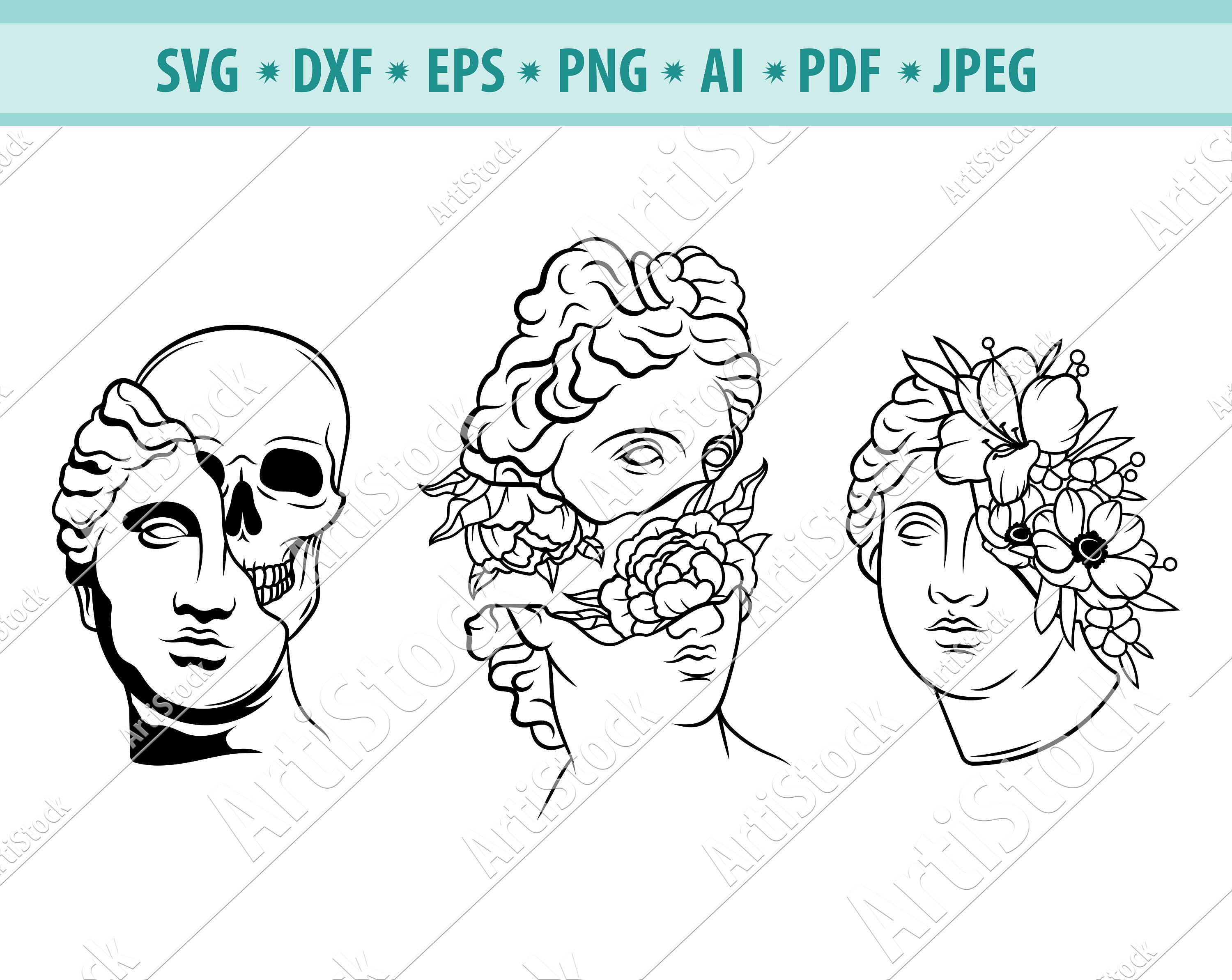 Greek Statue Svg Flower Head Statue Svg Greek Statue With - Etsy