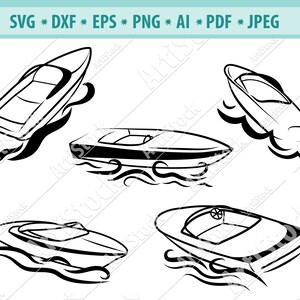 Pacote SVG de barco, navios SVG, lancha Svg, iate Svg, barco a motor Svg, clipart de lancha, arquivos de barco para Cricut, Dxf, Png, Eps, Silhueta