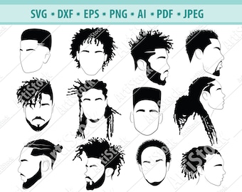 Afro hairstyles SVG, Black Man bundle svg, Hair Dreadlocks SVG,  Afro Man, Hairstyle men svg, Afro silhouette, Digital Download Circuit Cut