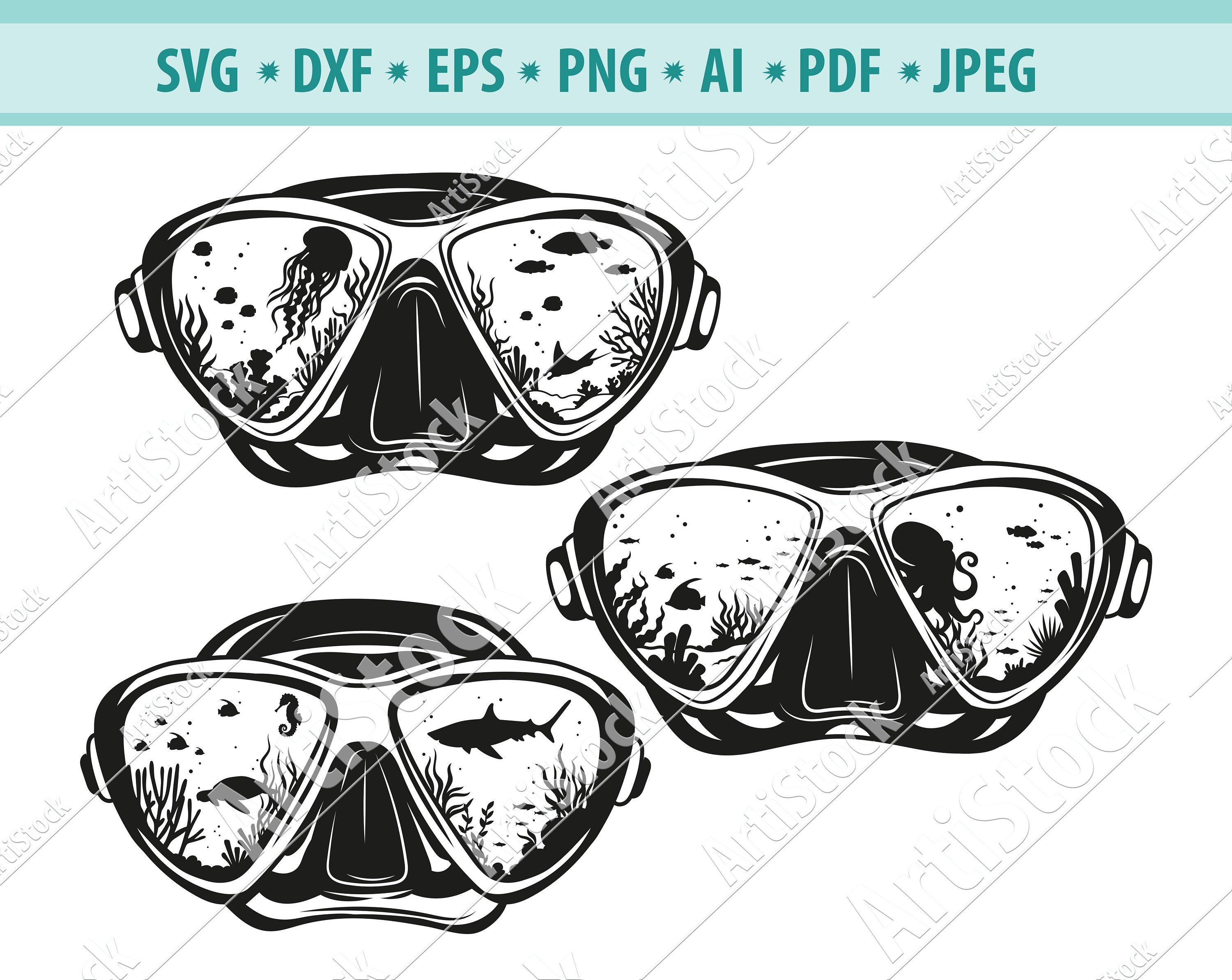 Scuba Diver Mask SVG Underwater World Svg Diver Mask With Etsy Australia