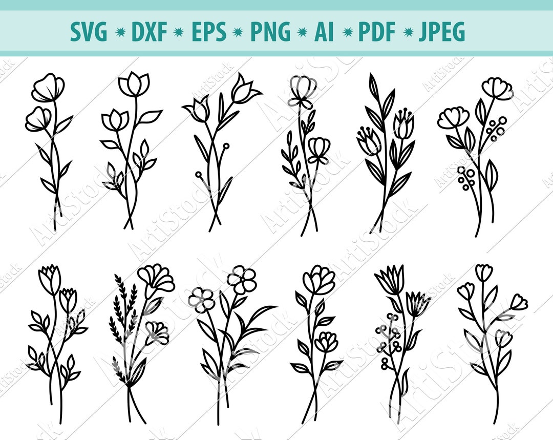 Flower SVG Files, Field Flowers Svg, Wildflowers Svg, Flower Branches ...