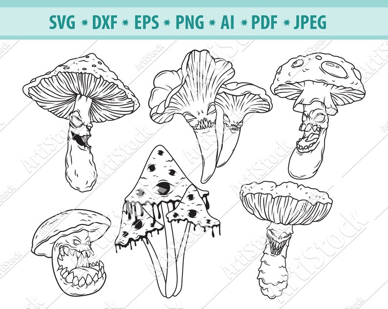 Spooky Mushrooms SVG File Halloween Mushroom Clipart Scary Etsy