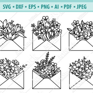 Blume Umschlag, Valentinstag, Liebesbriefe SVG, Blumen im Umschlag, Umschlag geschnitten Datei, Hochzeit Einladung Box, Cricut