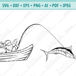 Weihnachtsmann Svg, Santa Angeln Svg, Weihnachten Svg Datei, Santa Clipart, Feiertage Angeln Svg, Weihnachten Marlin Angeln Svg, Datei für Cricut