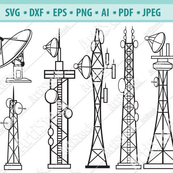 Tower Svg, Transmission Tower Svg, Wireless Tower Svg, Internet Towers Svg, Antenna Svg, Radio Tower Svg, Files for Cricut, Dxf, Png, Cricut