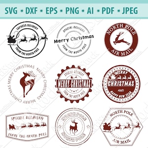 Noordpool, Santa Claus Seal, Kerstmis, postzegels, mail, Express, post, levering, silhouet, SVG, graphics, illustratie, Vector, logo, digitale, clipart