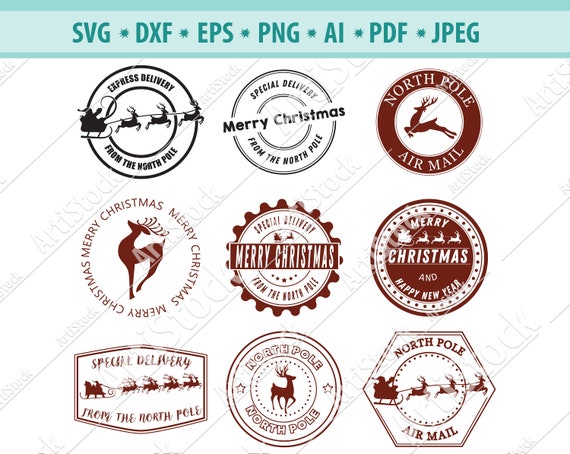 Christmas Stamp SVG PNG DXF North Pole Express Post Cutting 