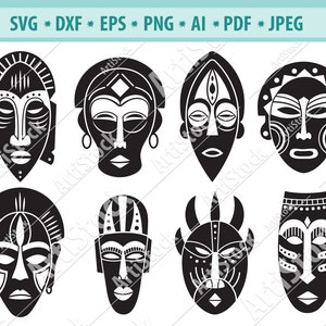 Afrikanische Stammes-Masken SVG, Azteken Masken SVG, Dateien für Cricut, ethnische Holzmaske Svg, alte Maske Clipart, indische Svg, Maske geschnitten Datei, Dxf
