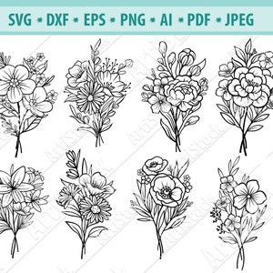 Arquivos SVG de flores, arquivo SVG de buquê, buquê de flores SVG, arquivos de corte de flores, Cipart de flores, buquê de flores, buquê floral, vetor Png, Eps