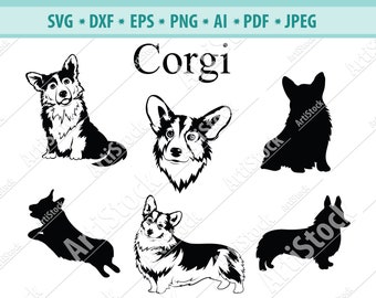 Corgi SVG - Corgi Silhouette SVG - Dog SVG - Digital Cutting File - Vector File - Cricut Cut - Instant Download - Svg, Dxf, Jpg, Eps, Png