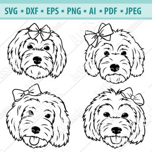 Hund Gesicht Svg, Goldendoodle mit Schleife Svg, Hunde Svg, Silhouetten von Hunden, niedliche Hunde Svg, Hund mit einem Kopf Bogen, sofortiger Download, Svg, Dxf, Png