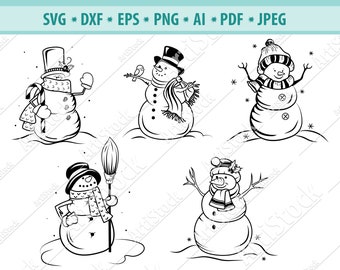 Snowman SVG Christmas Svg Hand Drawn Snowman Bundle - Etsy