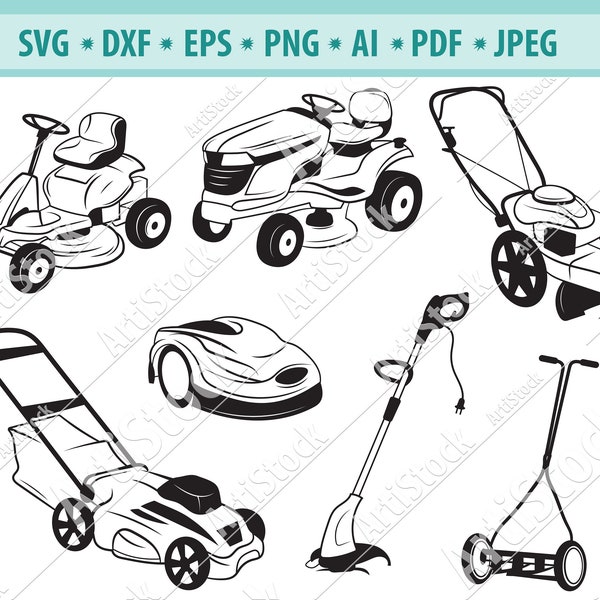 Lawn Mowers Svg, Landscaping Svg, Lawn Mower Clipart Svg, Push mowers Svg, Gardening svg, Commercial Use, Files for Cricut, Dxf, Png, Eps