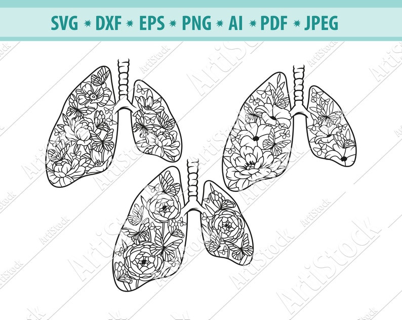 Human Lungs With Butterflies Svg Anatomical Svg Lung With Etsy