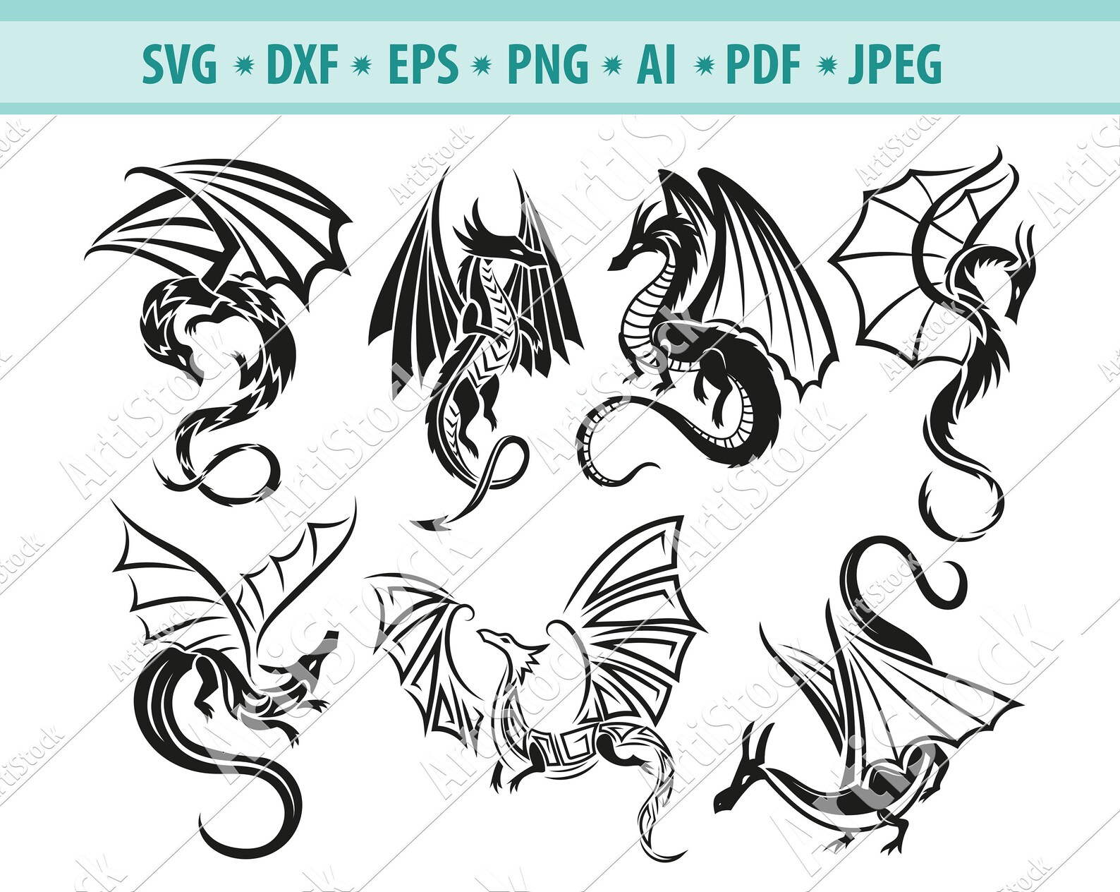 Silhouette Dragon Svg Flying Dragon Svg Fantasy Dragon SVG - Etsy