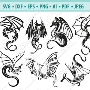 Silhouette Dragon Svg, Flying Dragon Svg, Fantasy Dragon SVG, Dragon Clipart, Files for Cricut, Ancient animals Svg, Dragon Decal Svg, Dxf