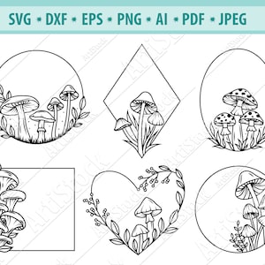 Mushroom frame Svg, Mushroom clipart, Mushroom SVG, Autumn Frame svg, Mushroom Wreath SVG, Mushroom Cut File, Frame Clipart, Eps, Dxf, Png