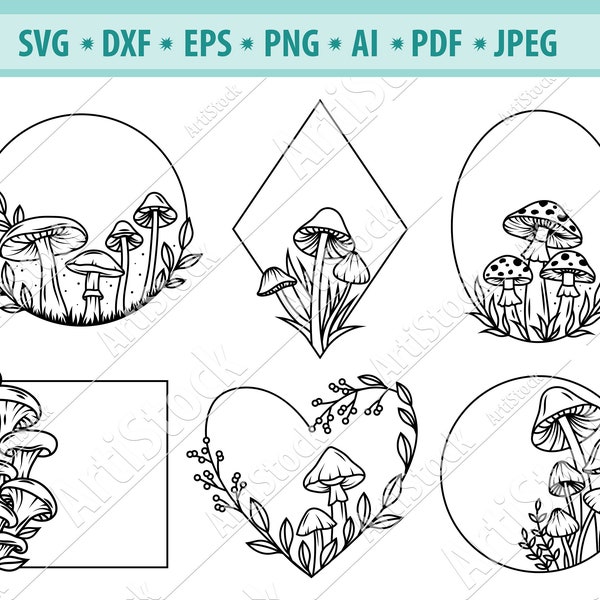 Mushroom frame Svg, Mushroom clipart, Mushroom SVG, Autumn Frame svg, Mushroom Wreath SVG, Mushroom Cut File, Frame Clipart, Eps, Dxf, Png