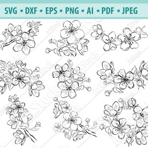 Kirschblüte SVG, Sakura Blumen Svg, Kirschblüten Clipart, Frühlingsblumen für Cricut, Blühender Baum Dxf, Svg, Eps, Designs Cameo File